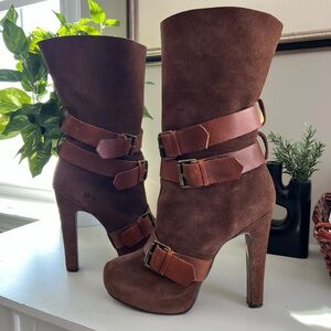 ALDO Women's Brown Leather Bootie Boots w/ buckles Sz 8